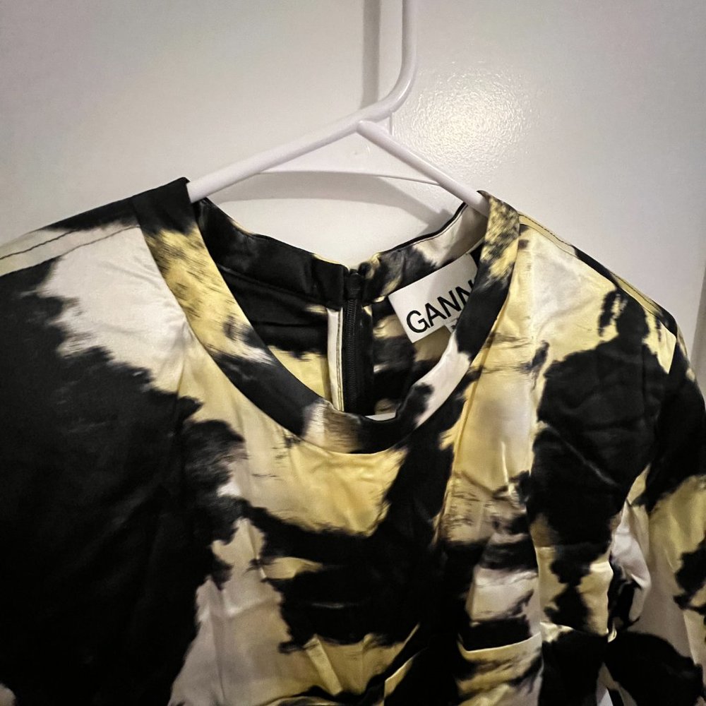 Ganni Woman's Black Silk Stretch Satin Fitted Mini Dress Size 38 - Picture 5 of 12